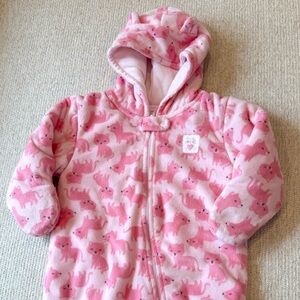 Carter's Fleece Baby Bunting Pink Kitten Patterned Hooded Footie Size 6-9 Months